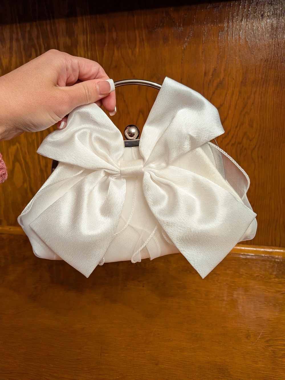 Bridal White Satin Bow Evening Bag Purse Wedding